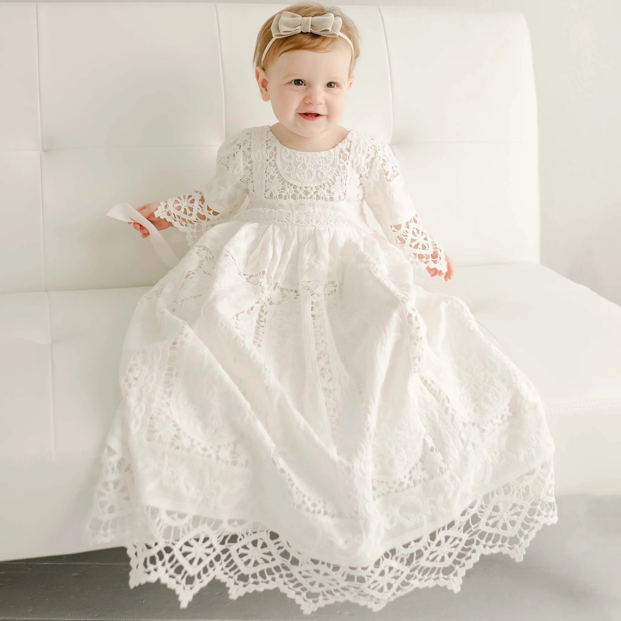 Adeline Lace Christening Gown & Bonnet