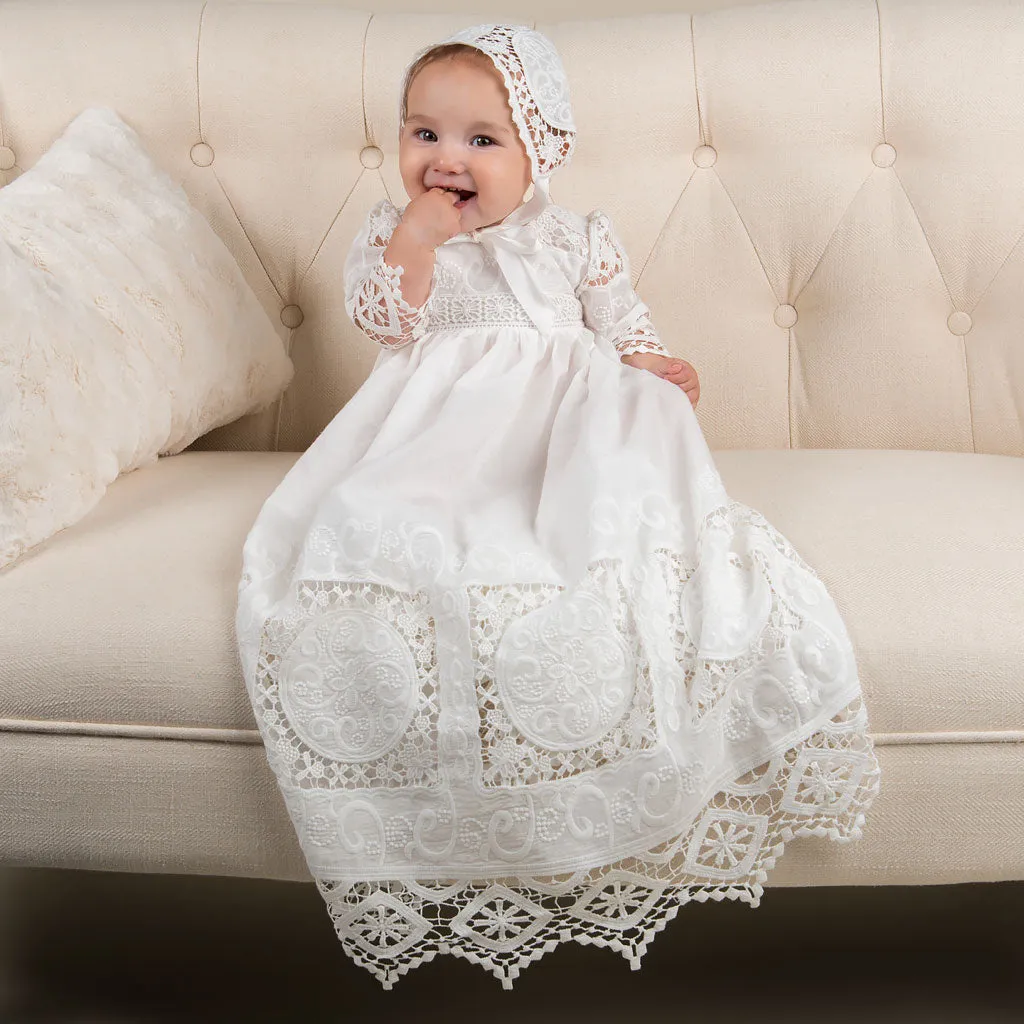 Adeline Lace Christening Gown & Bonnet