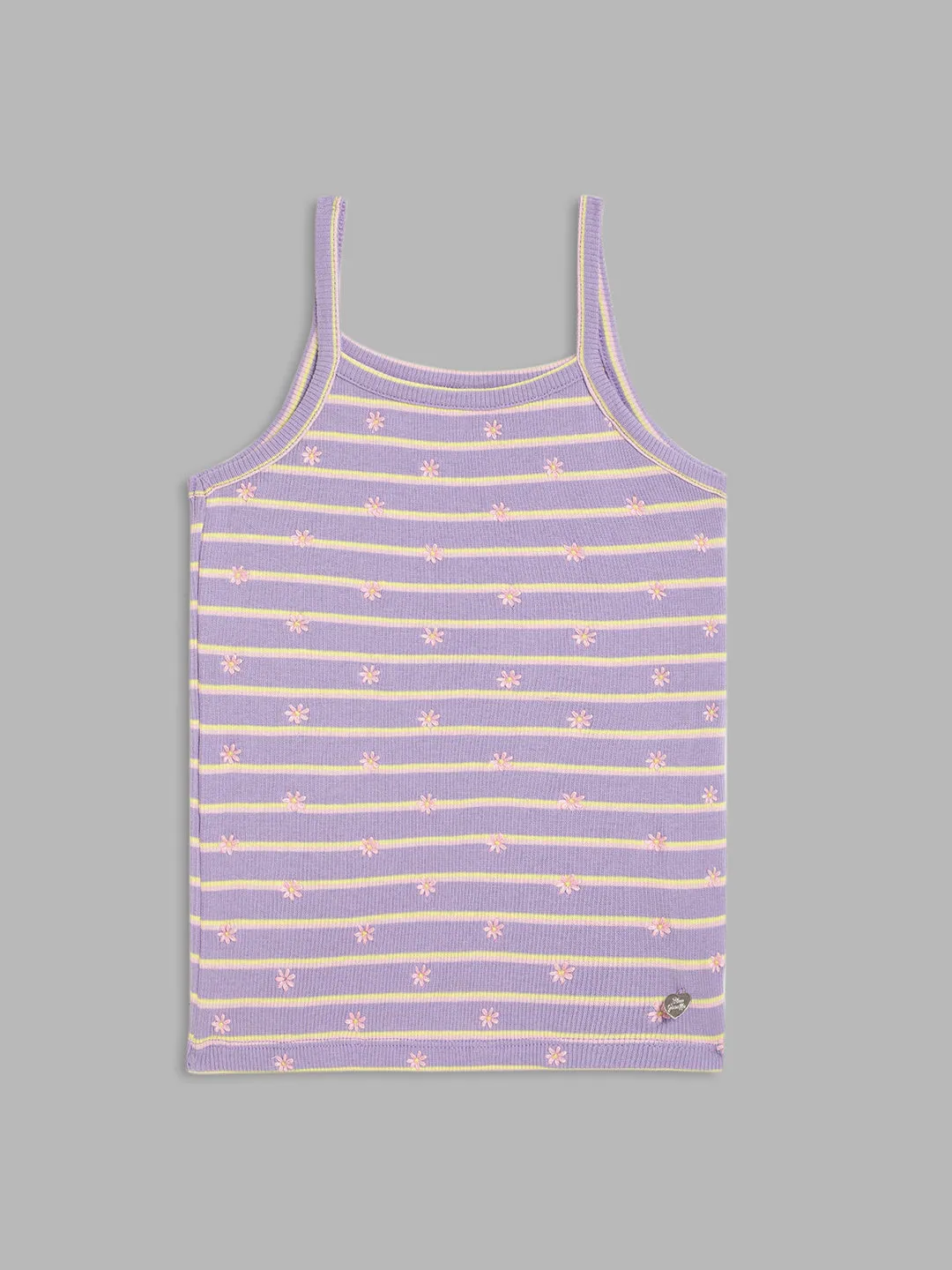 Blue Giraffe Girls Lilac Striped Square Neck TShirt