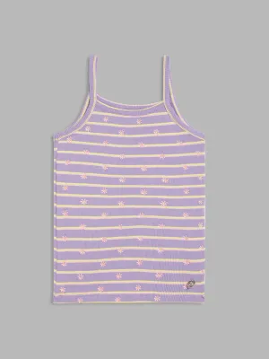 Blue Giraffe Girls Lilac Striped Square Neck TShirt
