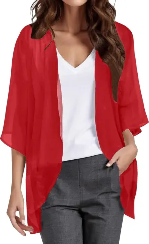 Cardigan for Women Cropped Solid Puff Sleeve Bolero Shrug Open Front Sheer Cardigans Elegant Ladies Summer Blouse Tops