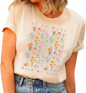 Christian Shirts for Women Vintage Bible Verse Boho Wildflowers Shirts Floral Graphic Tees
