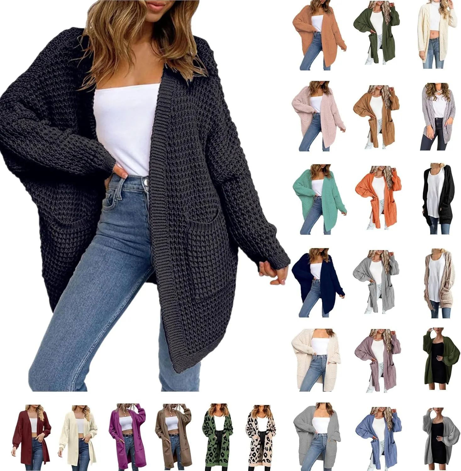 Coatigan for Women Wool Sweater Women Womens Cardigans Lightweight Summer Chunky Knit Sweater Sweater Tanks for Women Woman Cardigan Sweater Womens dusters and Long Cardigans A-Black
