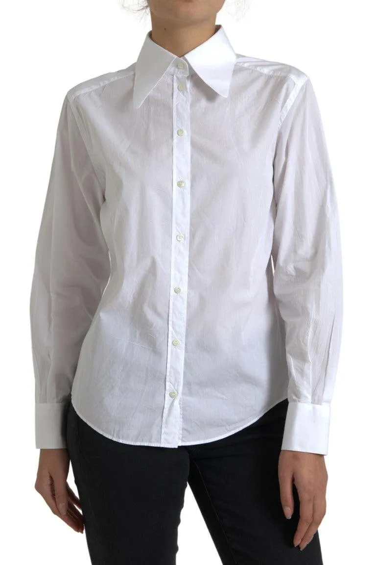 Dolce & Gabbana White Cotton Collared Long Sleeves Shirt Top