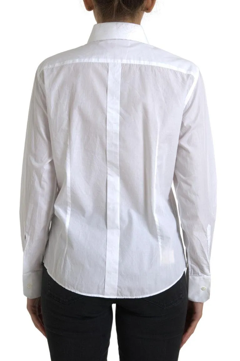 Dolce & Gabbana White Cotton Collared Long Sleeves Shirt Top