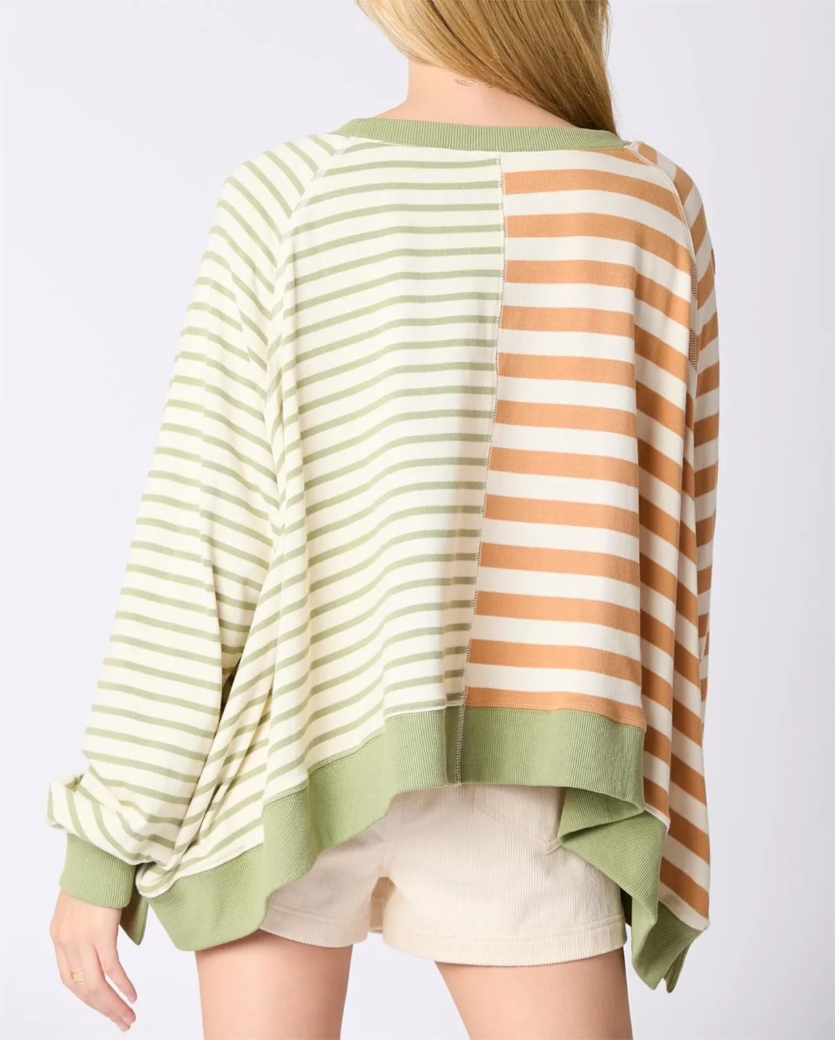 DSORVICD Women Fall Striped Oversized Shirts Y2k Casual Long Sleeve Sweatshirt Loose Crew Neck Pullover Cute Color Block Tees