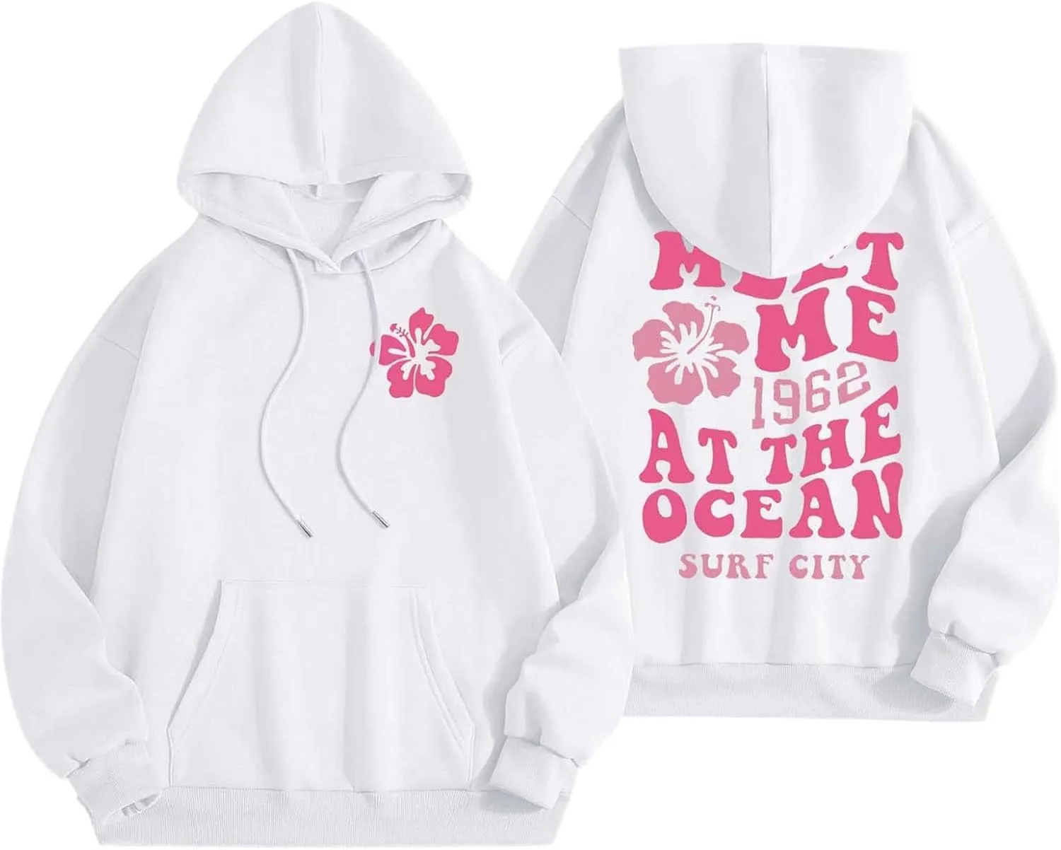 Fall Oversized Casual Sweatshirts with Pocket Ladies Women Hooded Print Round Neck Long Drop Shoulder Pullovers Top