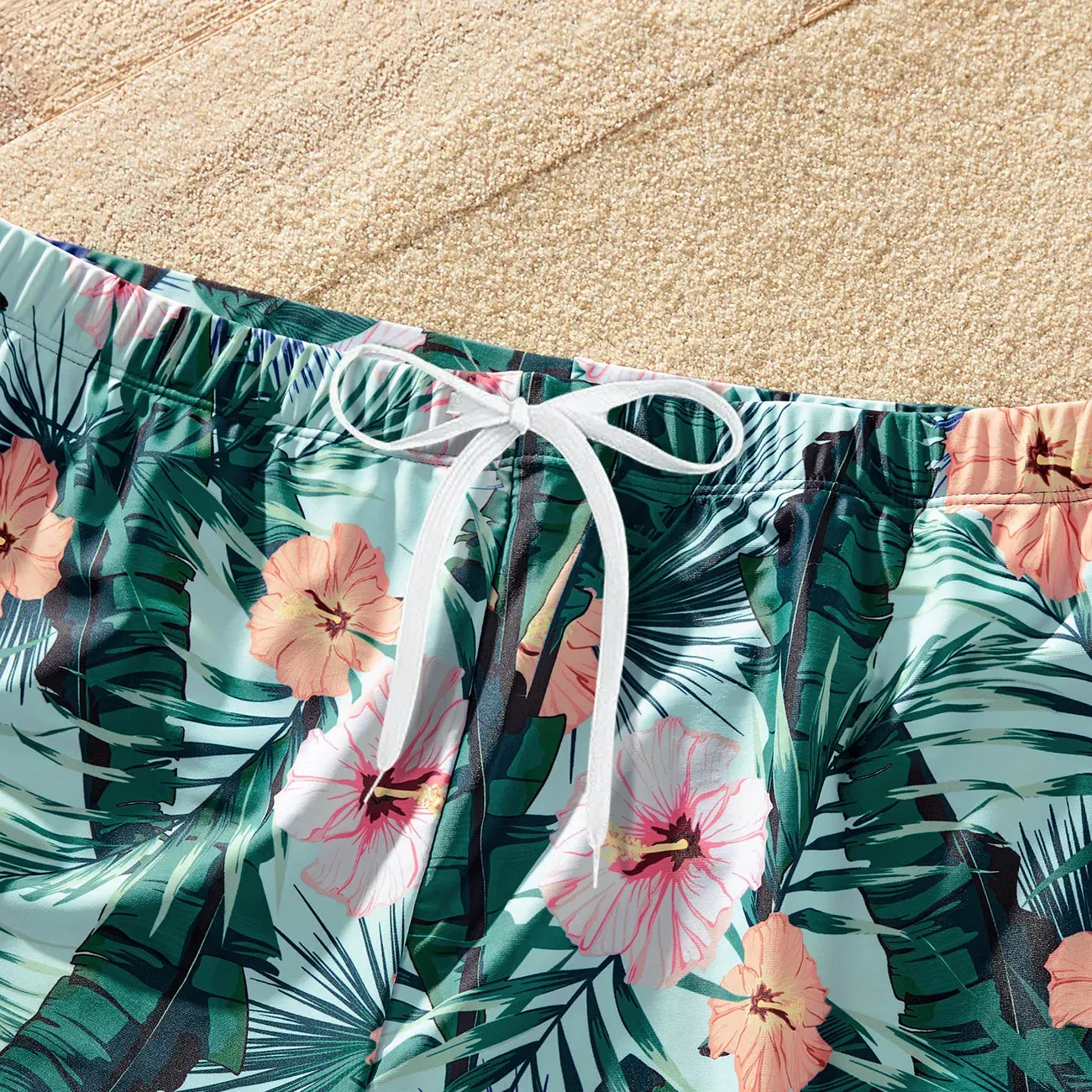 Family Swimwear Swimsuit Floral and Leaf Print Mom Dad Boys Girls