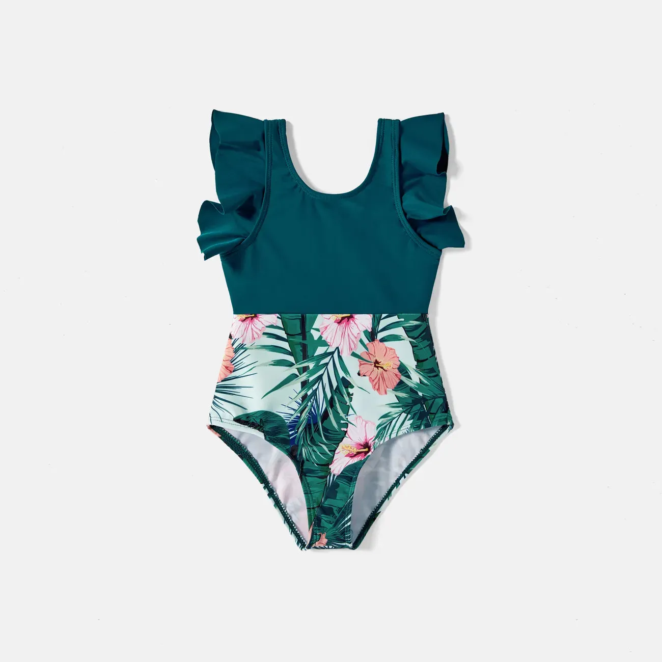 Family Swimwear Swimsuit Floral and Leaf Print Mom Dad Boys Girls