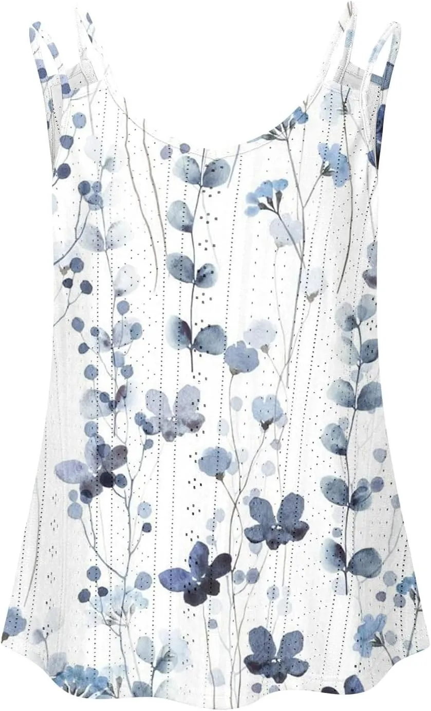 Generic 2024 Flowy Tank Tops for Women Sexy V Neck Sleeveless Spaghetti Strap Camisole Casual Summer Embroidery Eyelet Shirts