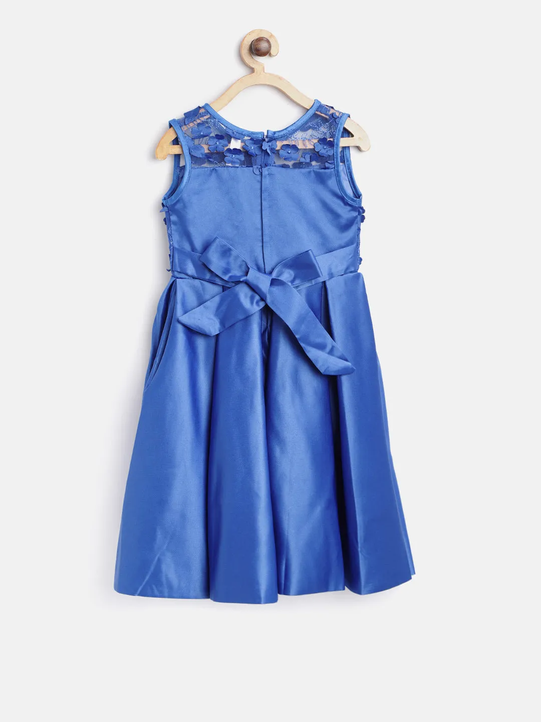 Gilr's Blue Pearls And Embroidered Party Dress - StyleStone Kid