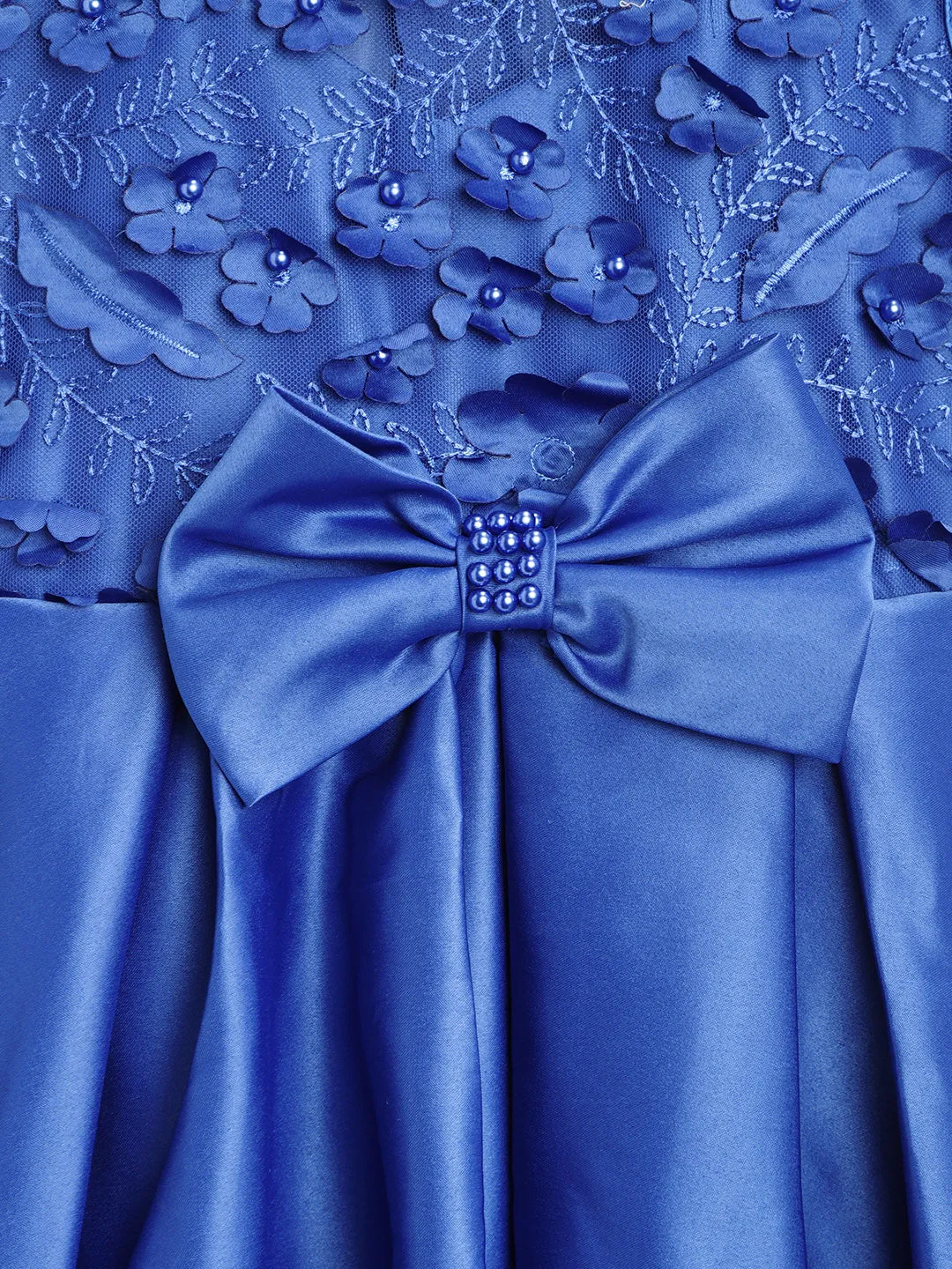 Gilr's Blue Pearls And Embroidered Party Dress - StyleStone Kid
