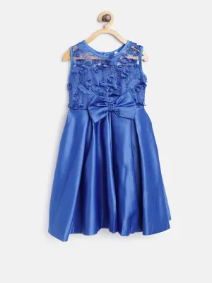 Gilr's Blue Pearls And Embroidered Party Dress - StyleStone Kid