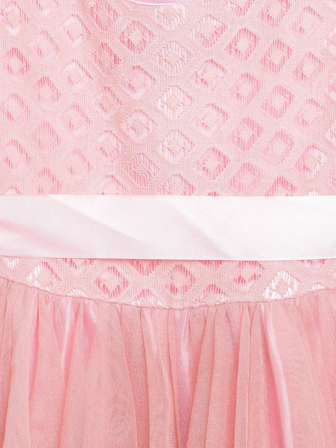 Gilr's Lace Embroidered Asymmetric Hemline Net Pink Party Dress - StyleStone Kid