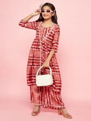 Girl's Brown Striped Top Palazzo With Jacket - Aks Girls