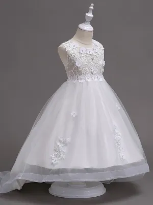 Girls Floral Applique Hi-Low Communion Occasion Dress