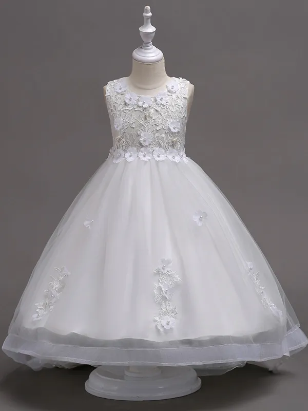 Girls Floral Applique Hi-Low Communion Occasion Dress