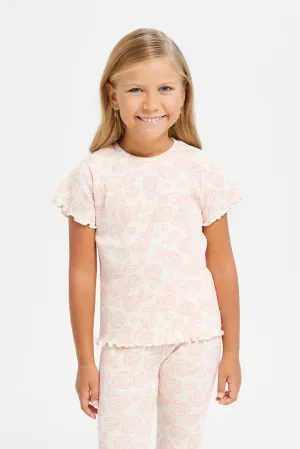 Girls Ivory Floral Printed T-Shirt