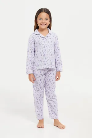 Girls Lilac Printed Pyjama Set (2 Piece)