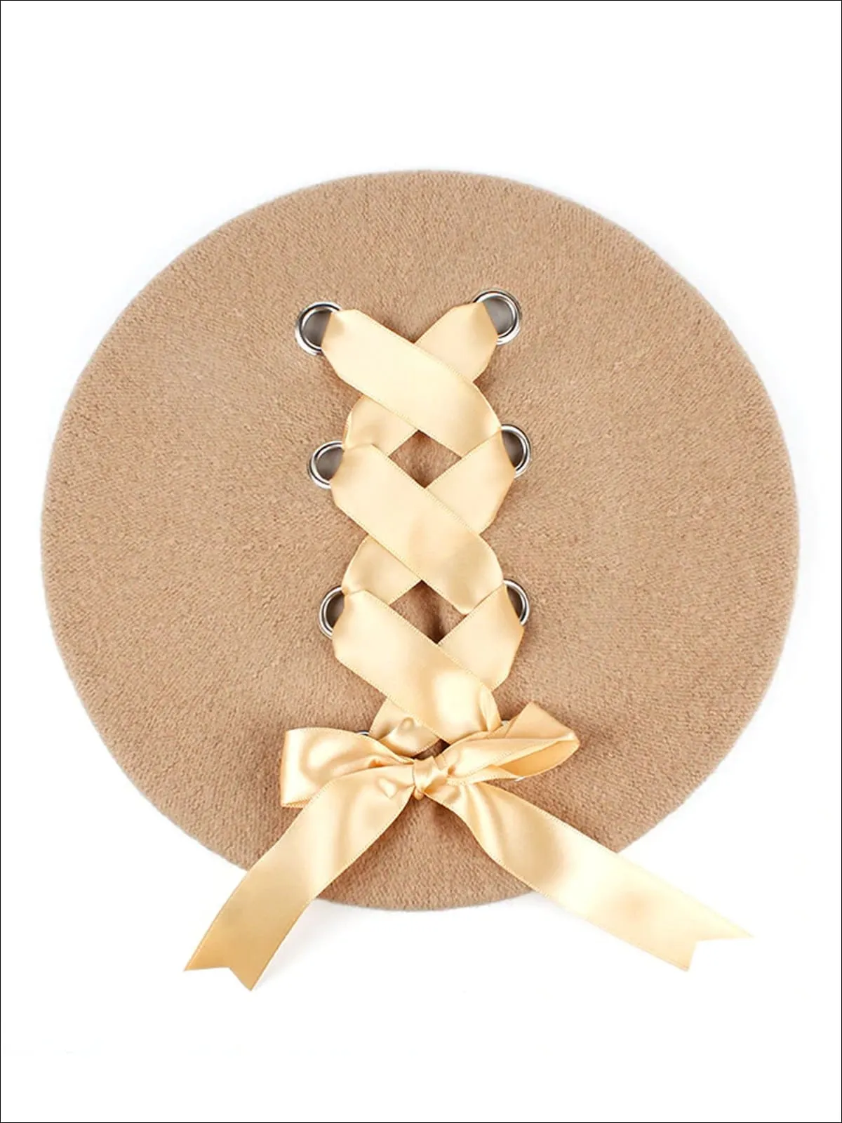 Girls Parisian Style Satin Lace Up Beret