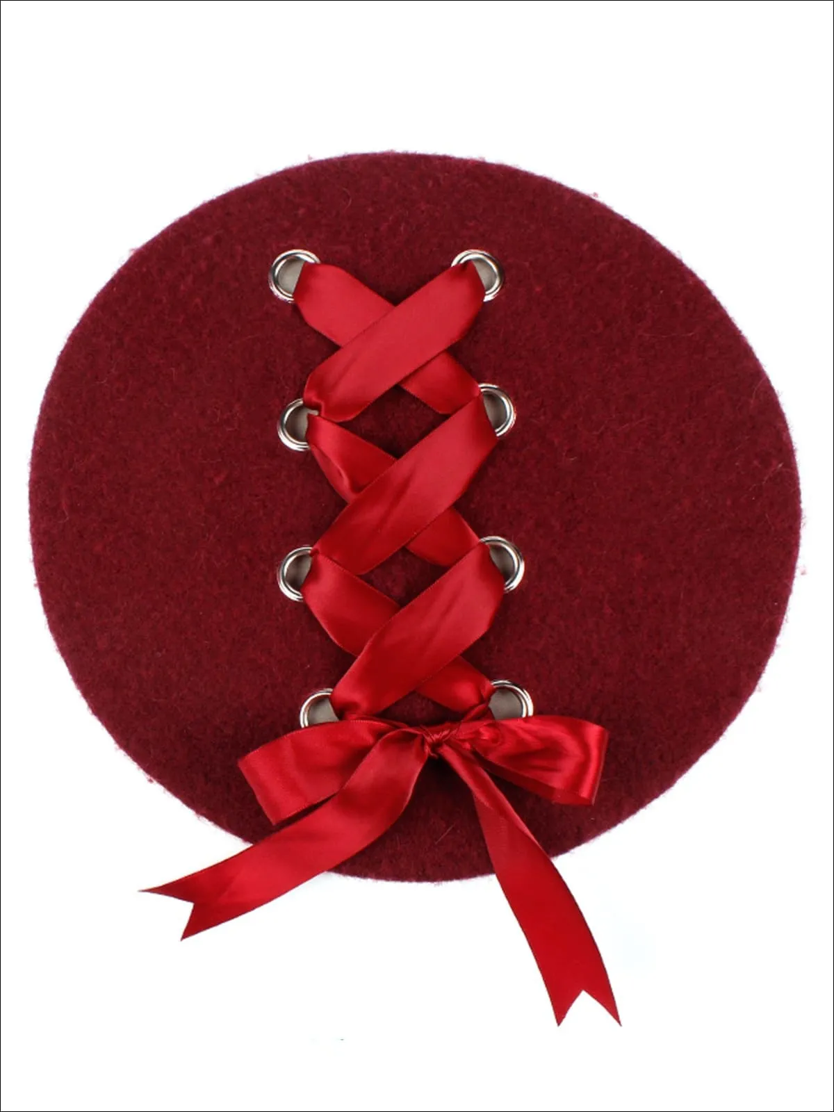 Girls Parisian Style Satin Lace Up Beret