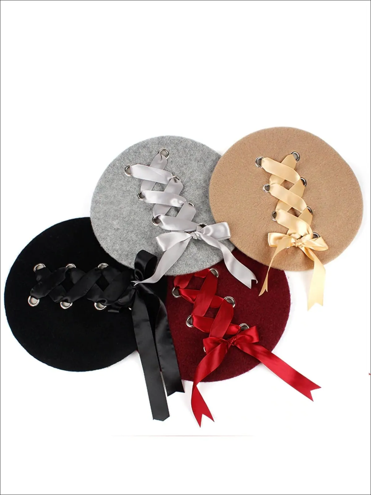 Girls Parisian Style Satin Lace Up Beret