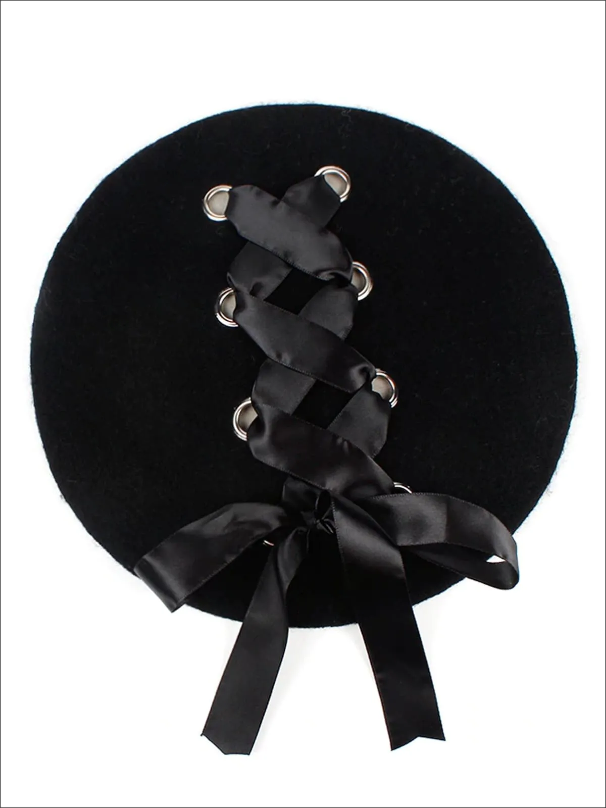 Girls Parisian Style Satin Lace Up Beret