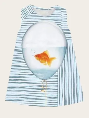Girls Striped Printed Goldfish Dress