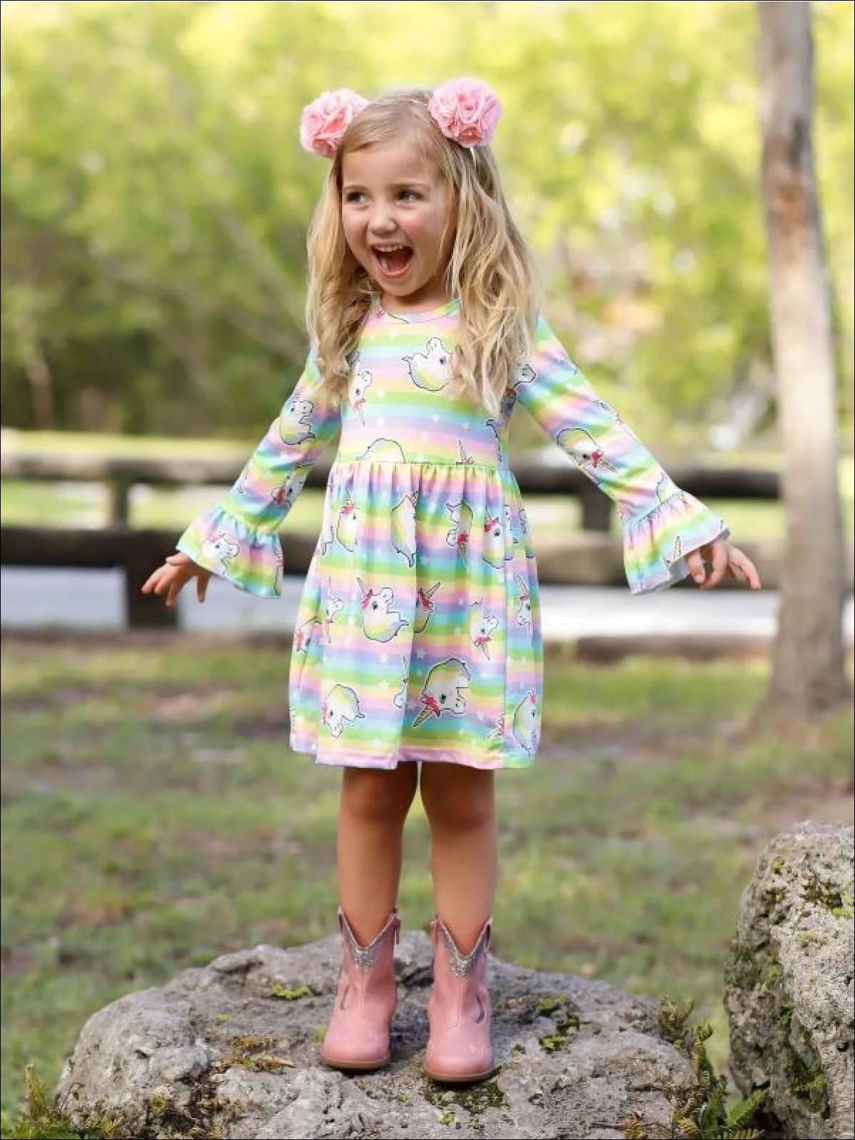 Girls Striped Unicorns Dress