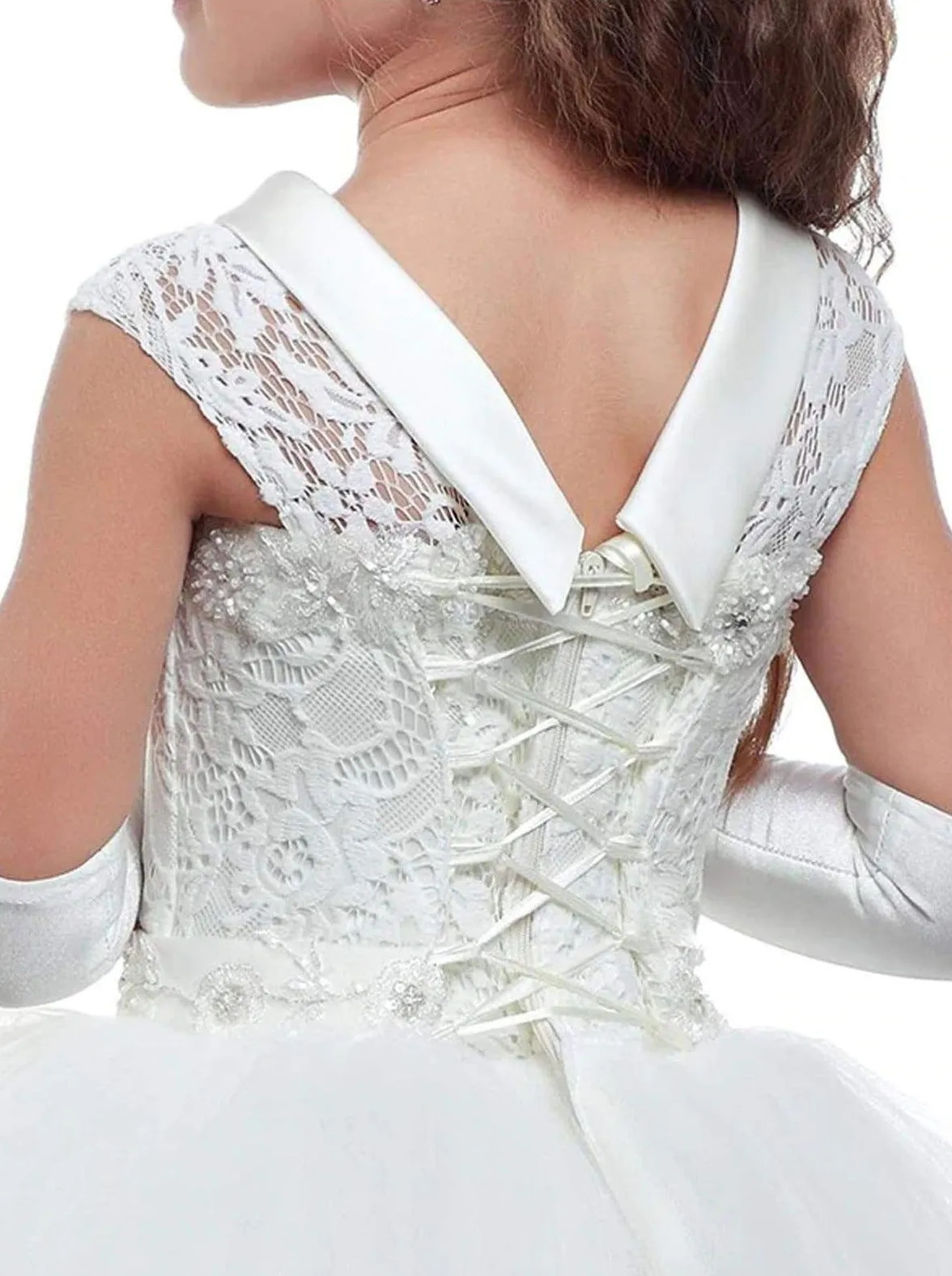 Girls White Lace-up Back Communion Gown