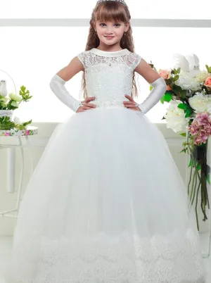 Girls White Lace-up Back Communion Gown