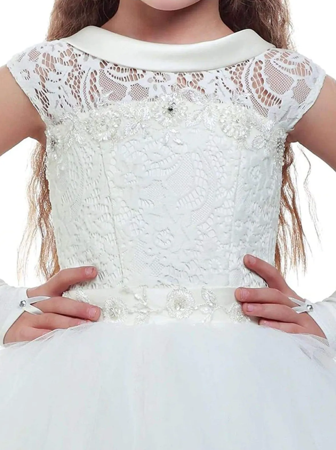 Girls White Lace-up Back Communion Gown