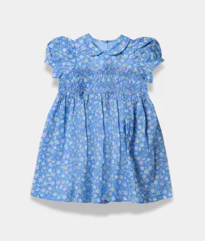 Girls Yellow & Pink Blossom Smocked Charm Collared Dress
