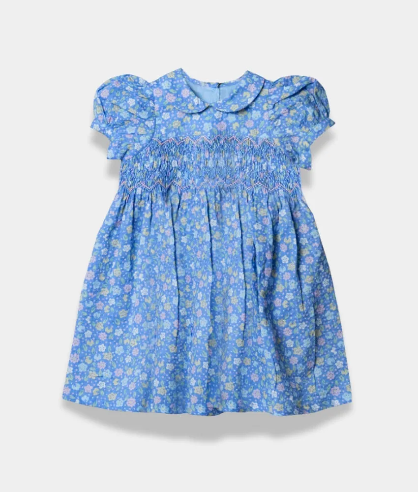 Girls Yellow & Pink Blossom Smocked Charm Collared Dress