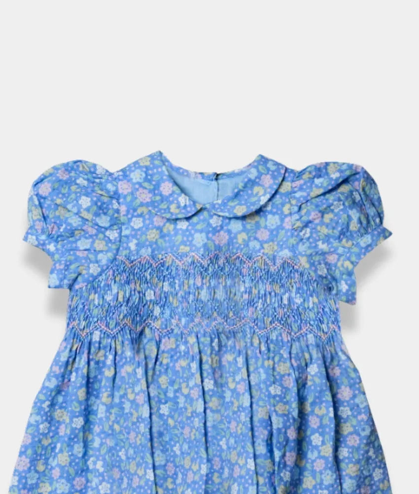 Girls Yellow & Pink Blossom Smocked Charm Collared Dress