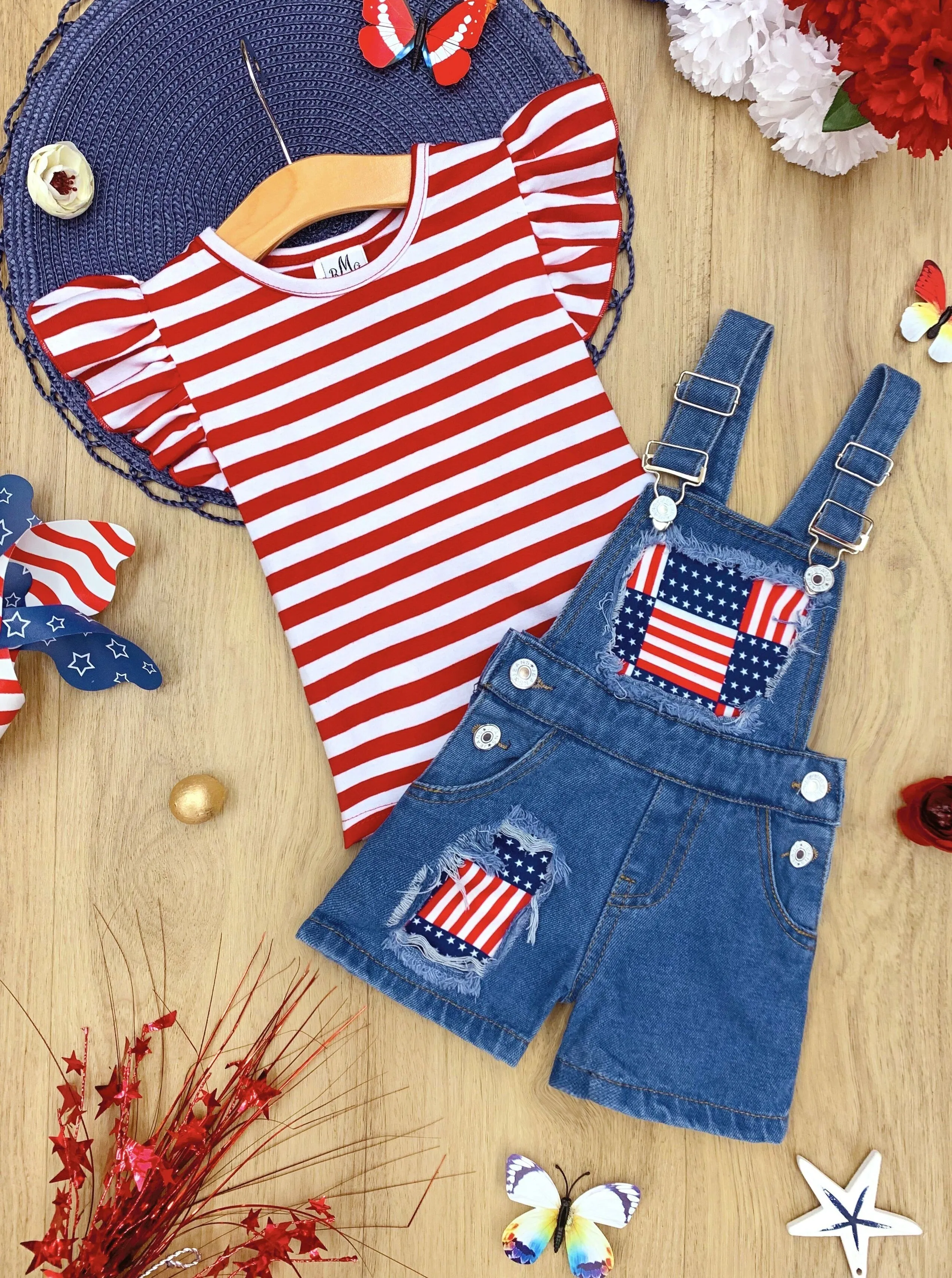 Give Me Liberty Denim Overalls Set