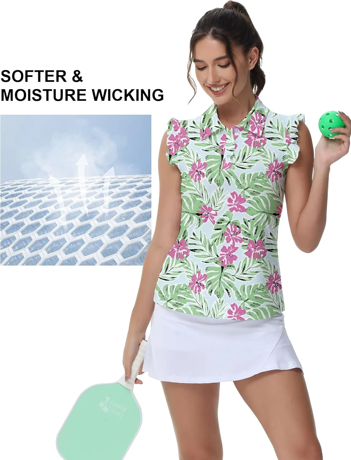 Gloryday Womens Sleeveless Golf Shirt Ruffle Sleeve Polo Shirts Moisture Wicking Golf Apparel Tennis Shirts Golf Tank Tops