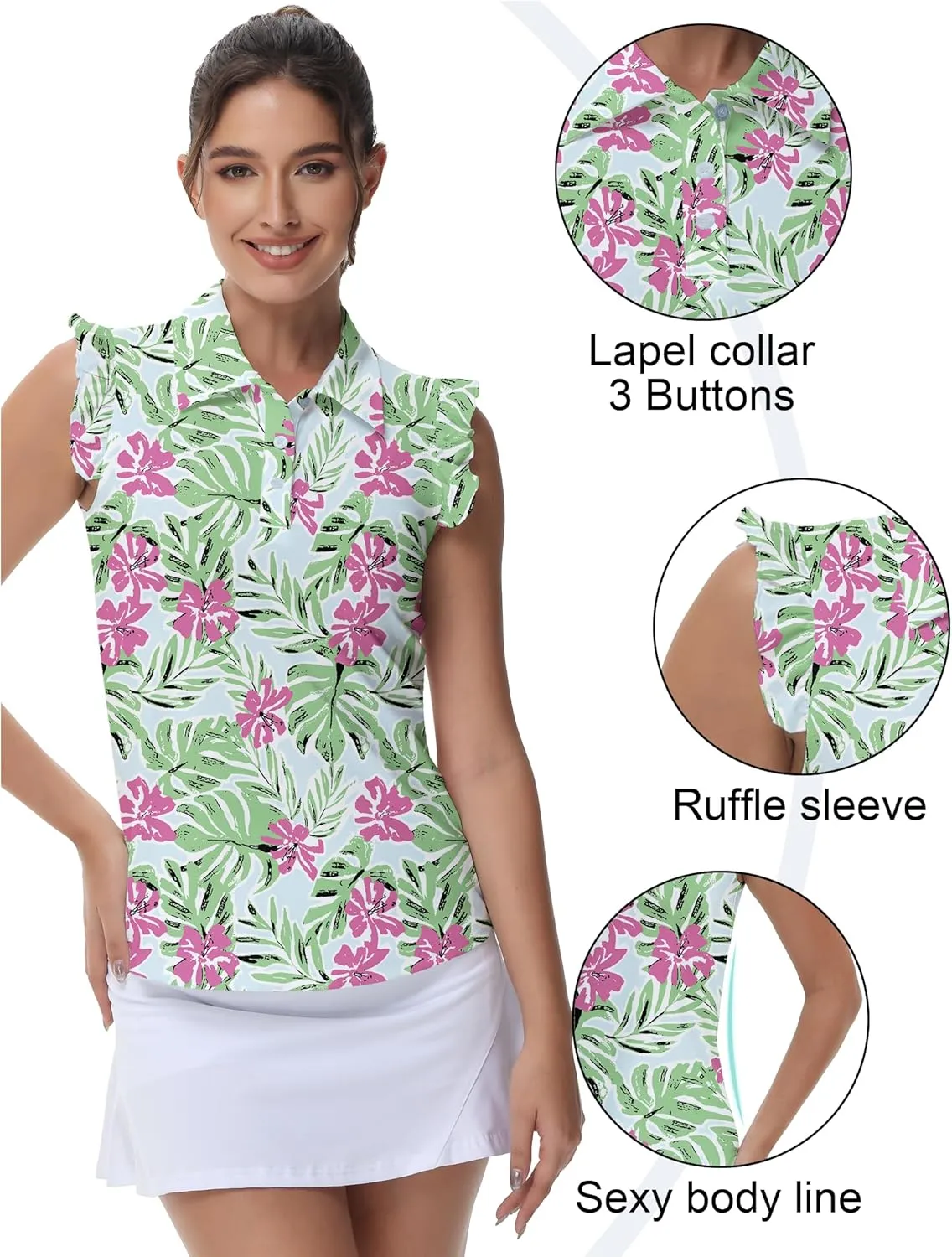 Gloryday Womens Sleeveless Golf Shirt Ruffle Sleeve Polo Shirts Moisture Wicking Golf Apparel Tennis Shirts Golf Tank Tops