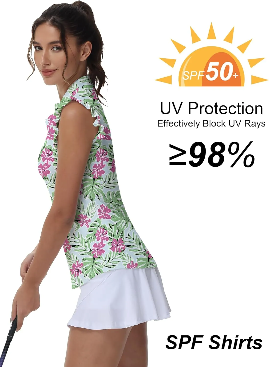 Gloryday Womens Sleeveless Golf Shirt Ruffle Sleeve Polo Shirts Moisture Wicking Golf Apparel Tennis Shirts Golf Tank Tops