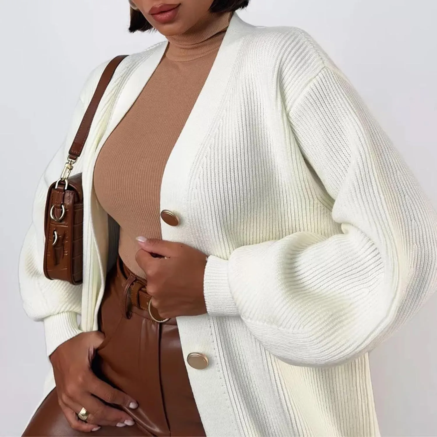 HGps8w Long Cardigans for Women Button Down V Neck Casual Long Sleeve Cozy Chunky Knit Outerwear Jackets
