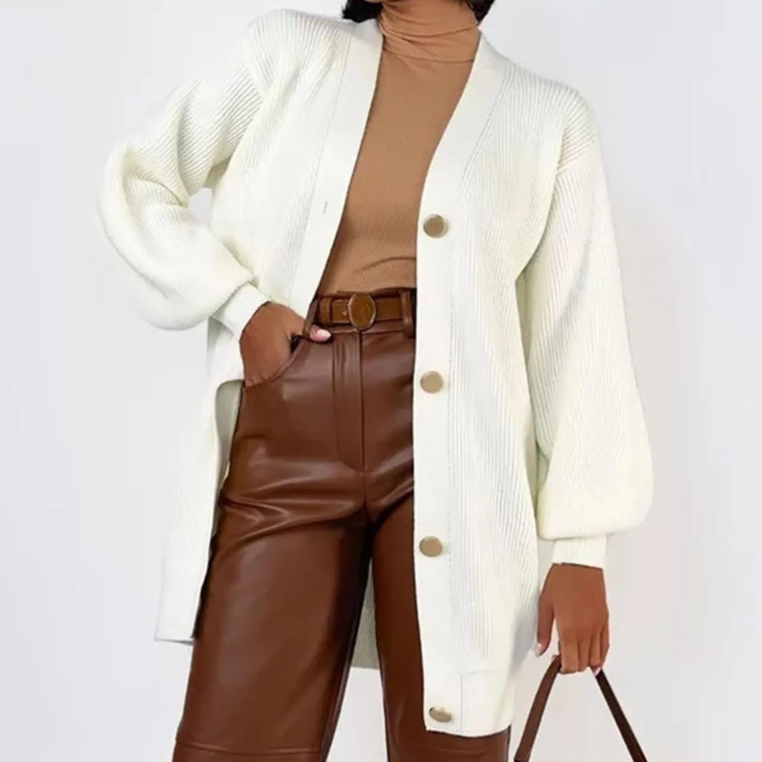 HGps8w Long Cardigans for Women Button Down V Neck Casual Long Sleeve Cozy Chunky Knit Outerwear Jackets