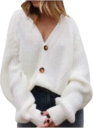 HGps8w Womens Button Down Cardigan Sweaters Loose Lantern Long Sleeve Chunky Knit Slouchy Outerwear