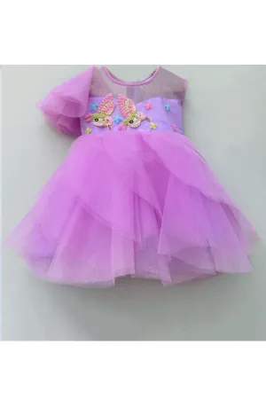 Lavender bird embroidered motif dress