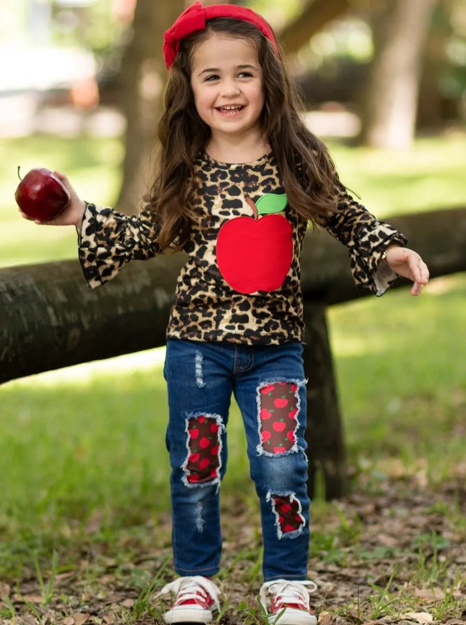 Leopard Learner Patched Jeans Set