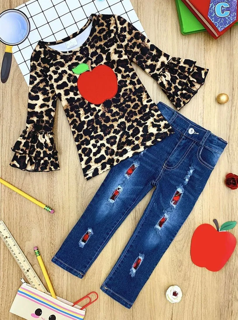 Leopard Learner Patched Jeans Set