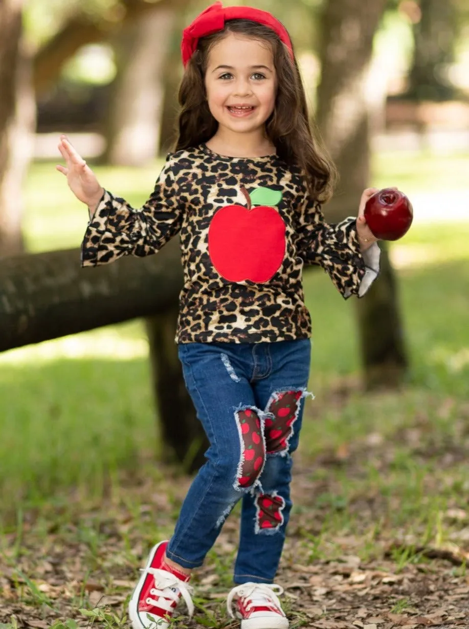 Leopard Learner Patched Jeans Set