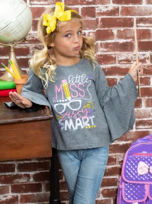 Little Miss Sassy And Smart Ruffled Bell Sleeve Top