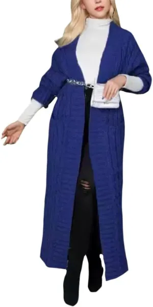 Long Cardigan for Women Fall Open Front Cable Knit Floor Length Cardigans Long Sleeve Duster Cardigans with Pockets