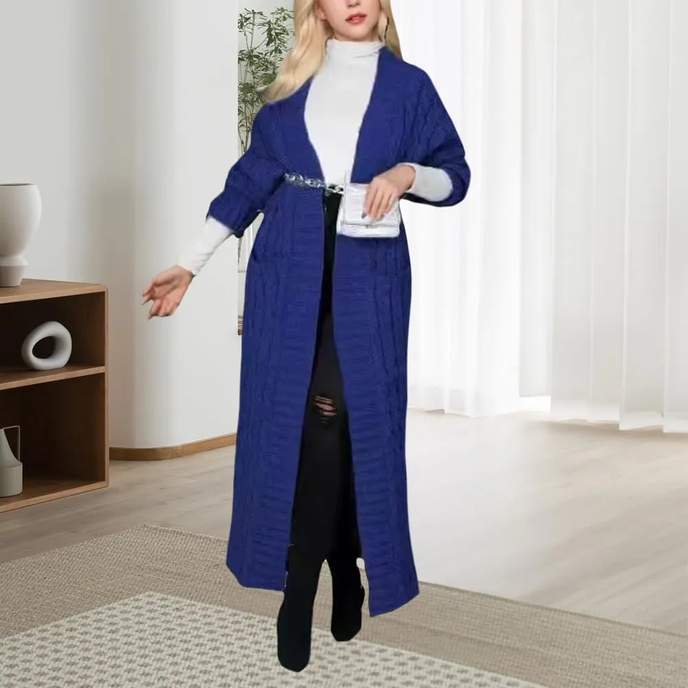 Long Cardigan for Women Fall Open Front Cable Knit Floor Length Cardigans Long Sleeve Duster Cardigans with Pockets
