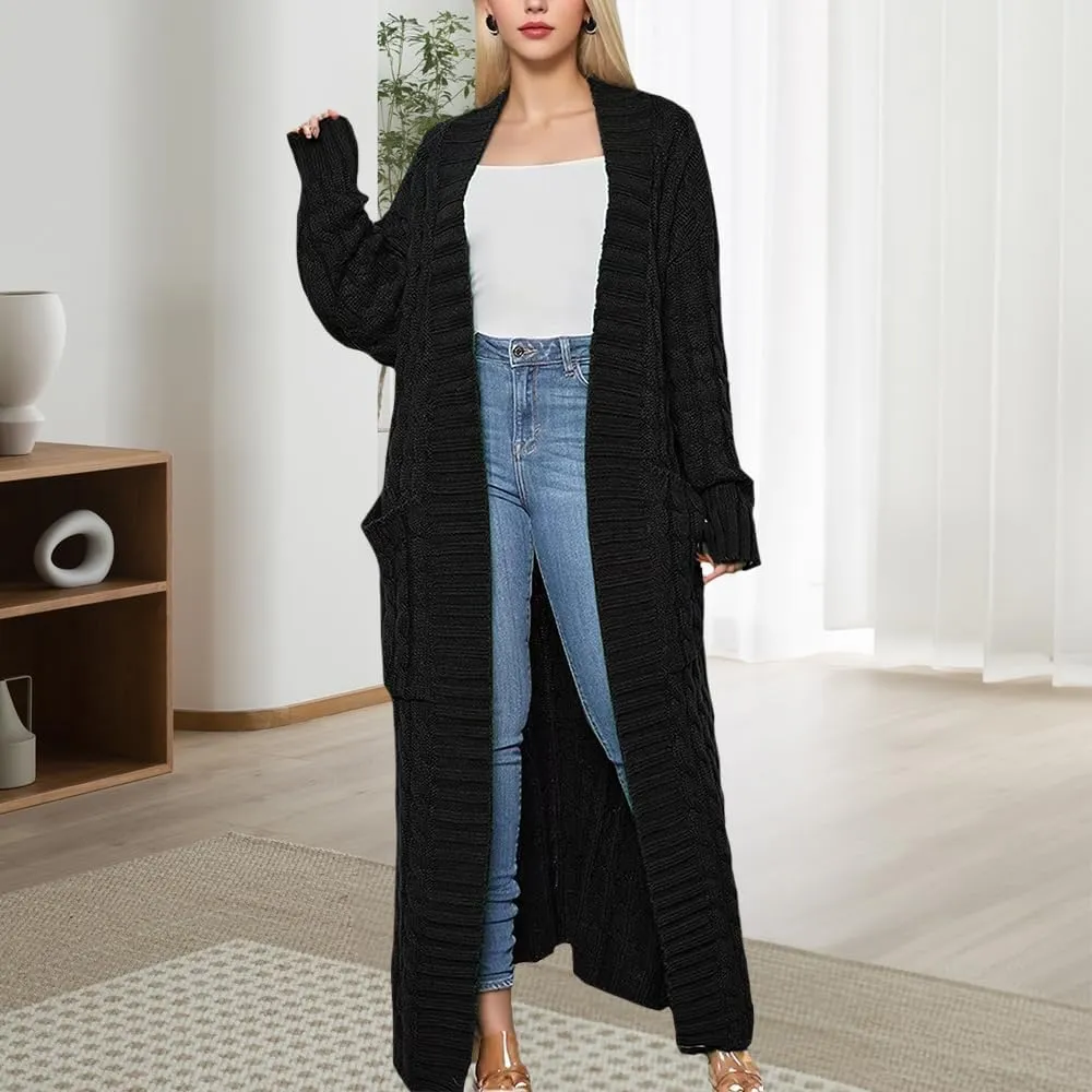 Long Cardigan for Women Fall Open Front Cable Knit Floor Length Cardigans Long Sleeve Duster Cardigans with Pockets